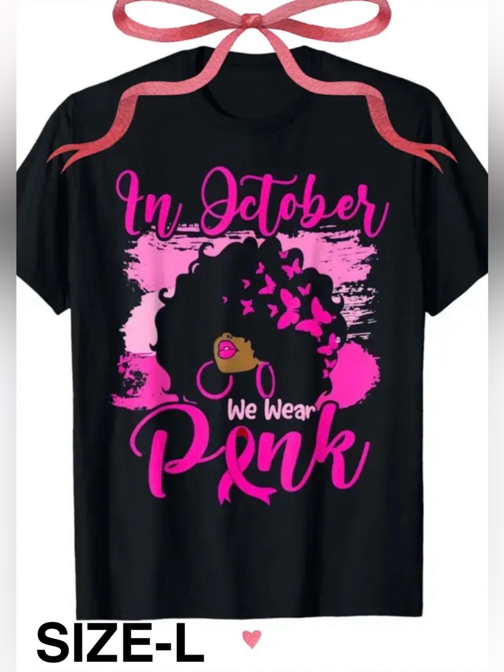 In October We Wear Pink Ladies Graphic' Tee - Black with Pink Letters